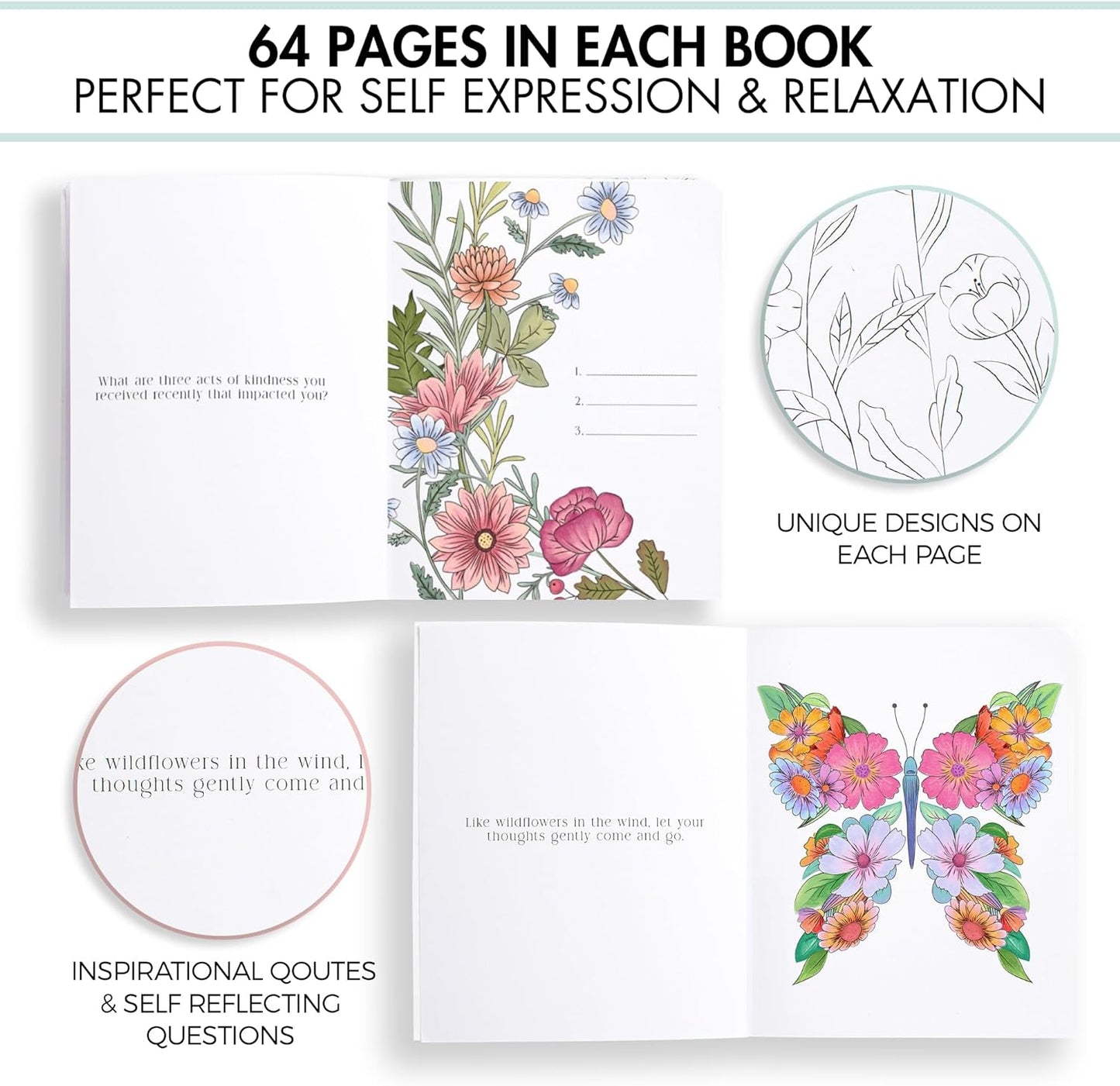 Beautiful Adult Coloring Book Set of 2 for Women - Gratitude and Mindfulness Books